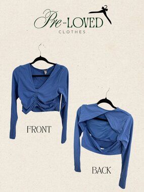 Blue Open-Back Ruched Crop Top work out